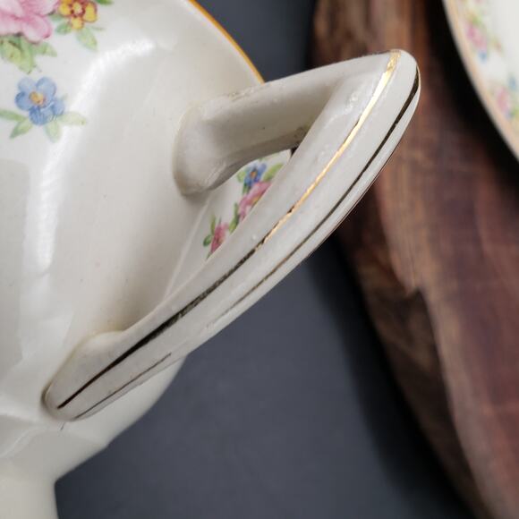 Vintage Edwin Knowles Hostess Cup, Berry Bowl & Bread Plate Trio – Floral Scroll - Picture 9 of 12